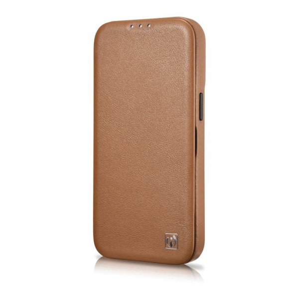 iCarer CE Premium Leather Folio Case skórzane etui iPhone 14 Plus z klapką magnetyczne MagSafe brązowy (WMI14220715-BN)