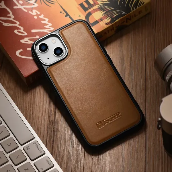 iCarer Leather Oil Wax etui pokryte naturalną skórą do iPhone 14 brązowy (WMI14220717-TN)