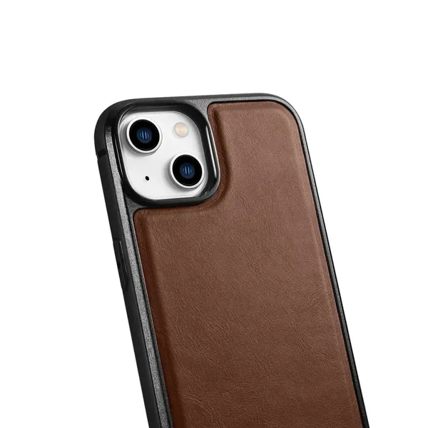 iCarer Leather Oil Wax etui pokryte naturalną skórą do iPhone 14 Plus (kompatybilne z MagSafe) brązowy (WMI14220719-BN)