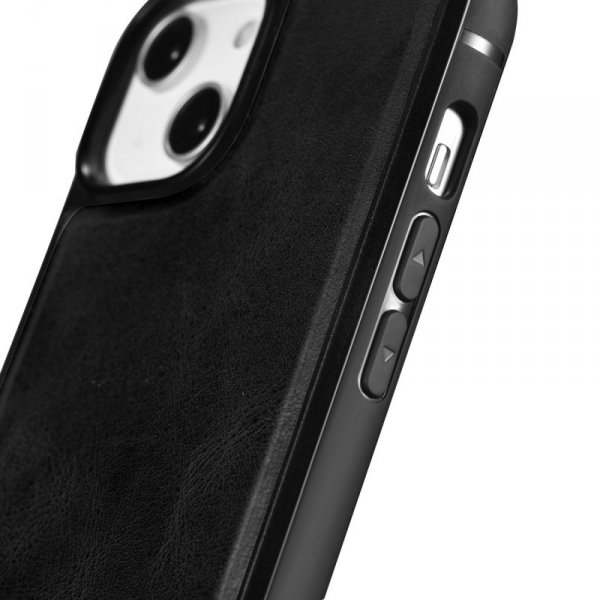 iCarer Leather Oil Wax etui iPhone 14 Pro Max skórzany pokrowiec czarne (WMI14220720-BK)