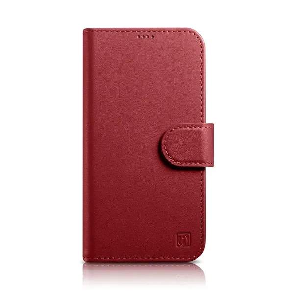 iCarer Wallet Case 2in1 etui iPhone 14 Plus skórzany pokrowiec z klapką Anti-RFID czerwony (WMI14220727-RD)