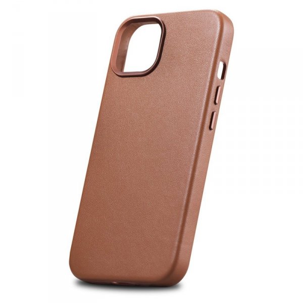 iCarer Case Leather pokrowiec etui z naturalnej skóry do iPhone 14 Plus brązowy (kompatybilne z MagSafe)