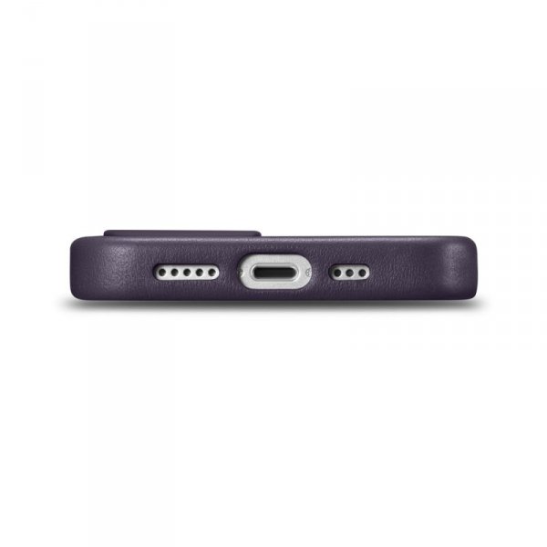iCarer Case Leather pokrowiec etui z naturalnej skóry do iPhone 14 Plus ciemnofioletowy (kompatybilne z MagSafe)