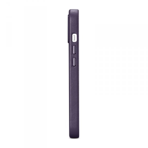 iCarer Case Leather pokrowiec etui z naturalnej skóry do iPhone 14 Plus ciemnofioletowy (kompatybilne z MagSafe)