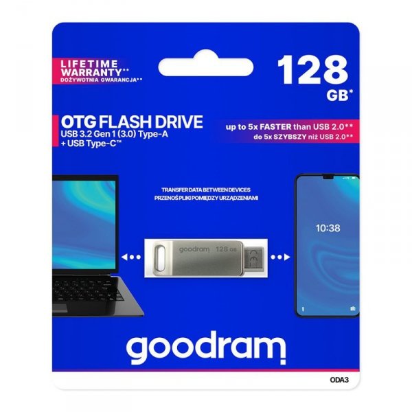 Pendrive 128 GB USB 3.2 Gen 1 USB / USB C OTG ODA3 Goodram - srebrny