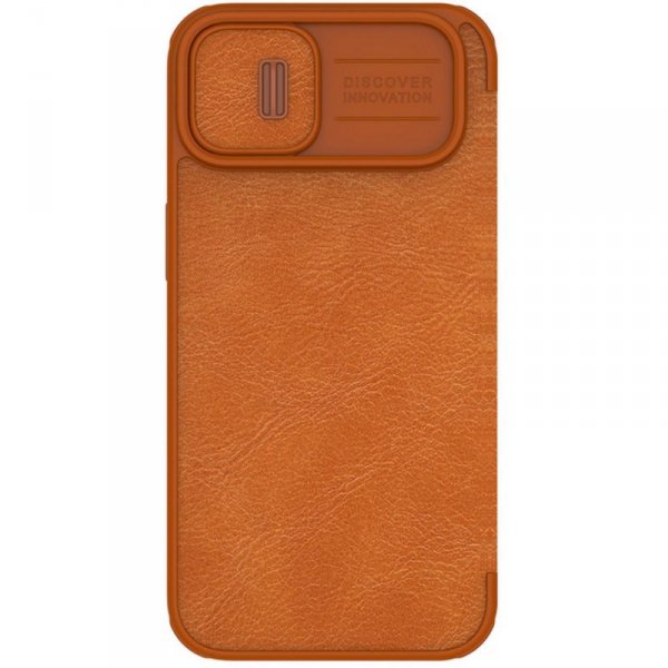 Nillkin Qin Leather Pro Case etui iPhone 14 Plus osłona na aparat kabura pokrowiec obudowa z klapką brązowy