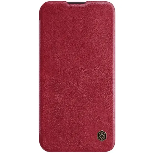 Nillkin Qin Leather Pro Case etui iPhone 14 Pro Max osłona na aparat kabura pokrowiec obudowa z klapką czerwony