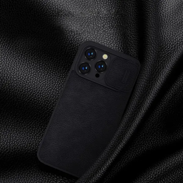 Nillkin Qin Leather Pro Case etui iPhone 14 Pro Max osłona na aparat kabura pokrowiec obudowa z klapką niebieski