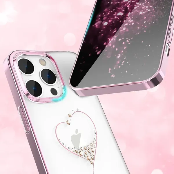 Etui silikonowe z kryształami Swarovski Kingxbar Wish Series do iPhone 14 Pro Max - różowe