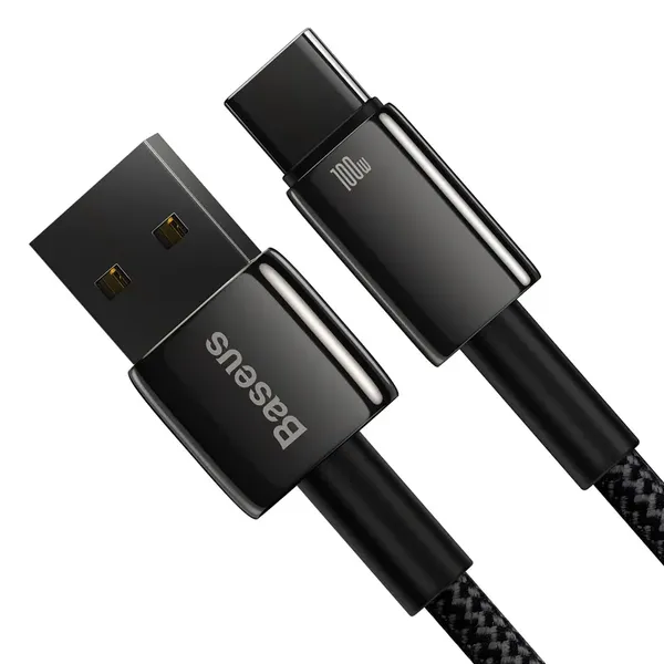 Baseus Tungsten Gold kabel USB-A - USB-C 480Mb/s 100W 2m czarny (CAWJ000101)