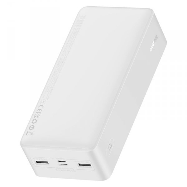 Baseus Bipow powerbank z wyświetlaczem 30000mAh 15W biały (Overseas Edition) + kabel USB-A - Micro USB 0.25m biały (PPBD050202)