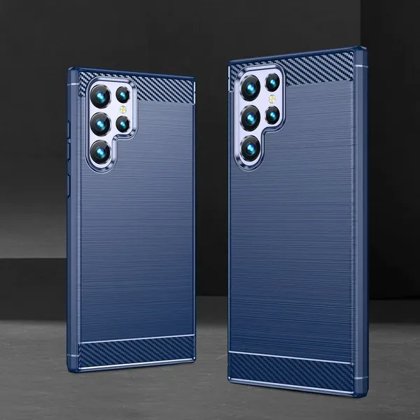 Carbon Case etui Samsung Galaxy S23 Ultra elastyczny silikonowy karbonowy pokrowiec niebieskie