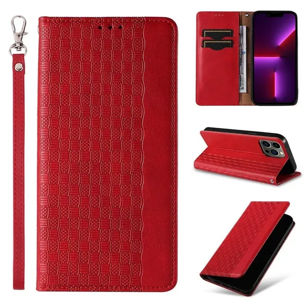 Magnet Strap Case etui Samsung Galaxy S23+ pokrowiec z klapką portfel mini smycz podstawka czerwone