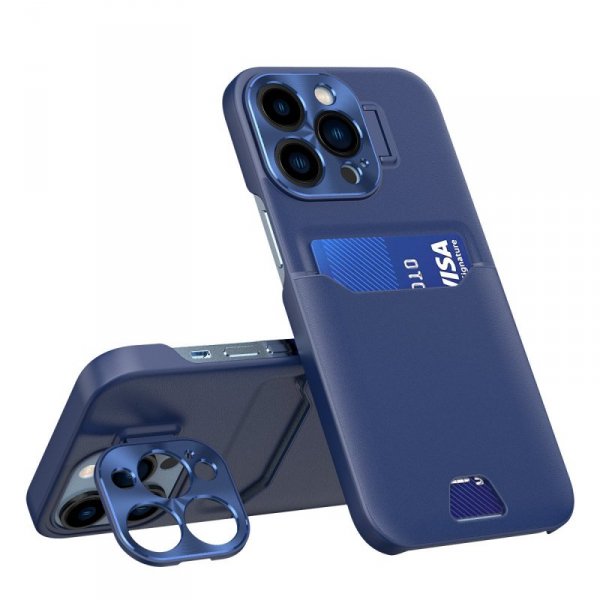 Leather Stand Case etui Samsung Galaxy S23 pokrowiec portfel na kartę z podstawką niebieskie