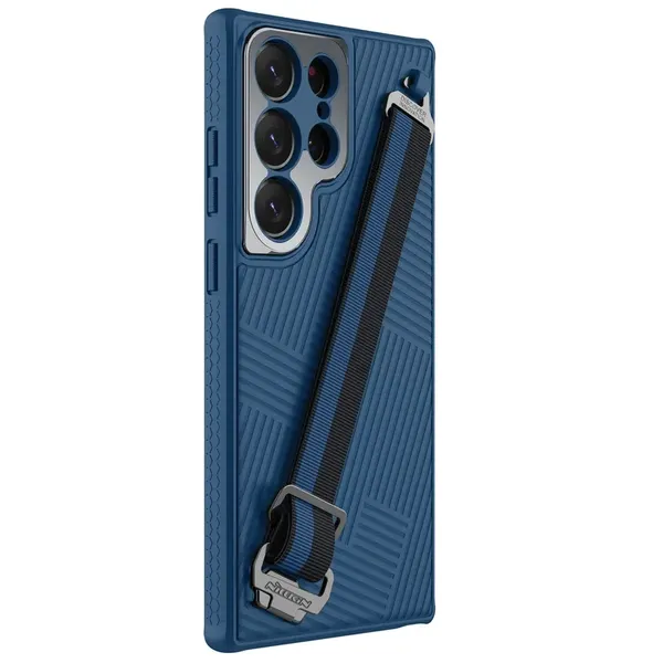 Nillkin Strap Case etui do Samsung Galaxy S23 Ultra pancerny pokrowiec z paskiem na rękę niebieskie