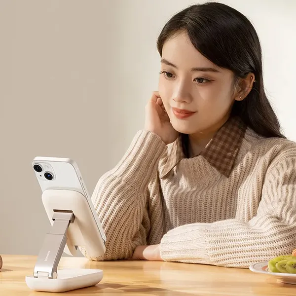 Regulowany stojak na telefon z lusterkiem Baseus Seashell Series - beżowy