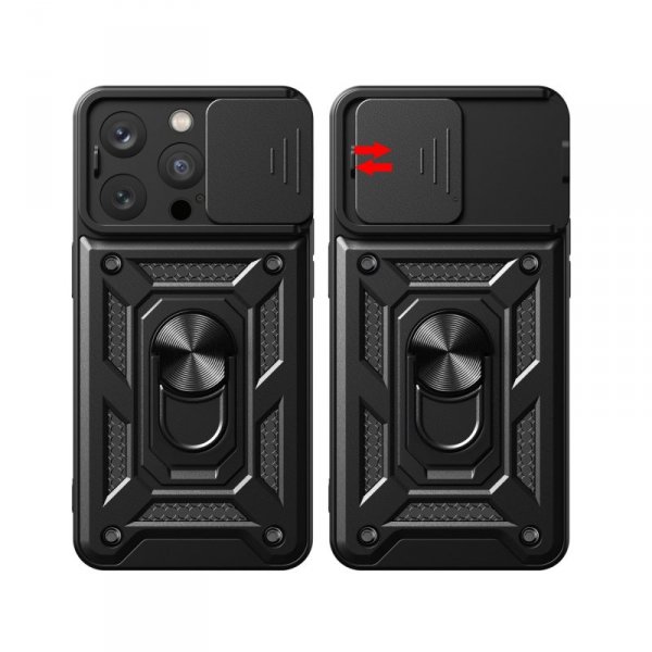 Pancerne etui z podstawką i osłoną aparatu do iPhone 15 Pro Max Hybrid Armor Camshield - różowe