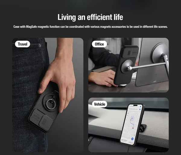 Pancerne etui Nillkin CamShield Pro Magnetic Case do iPhone 15 Pro Max z osłoną na aparat - czarne