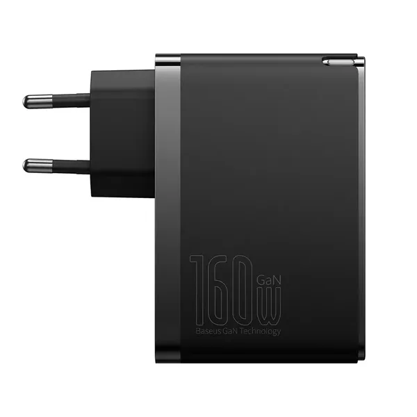 Ładowarka sieciowa GaN Baseus GaN5 Pro 2x USB-C / USB-A 160W - czarna + kabel USB-C - USB-C 240W - czarny