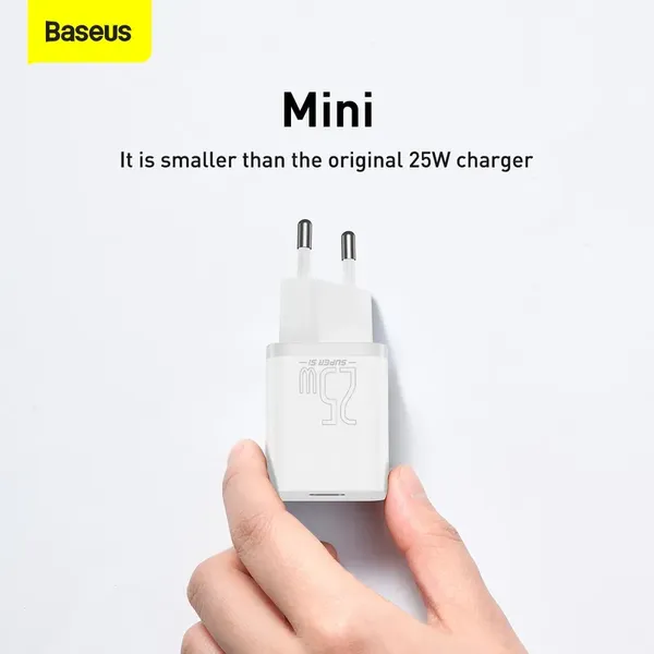 Szybka ładowarka sieciowa Baseus Si USB-C 25W 3A z kablem USB-C / USB-C 1m - biały