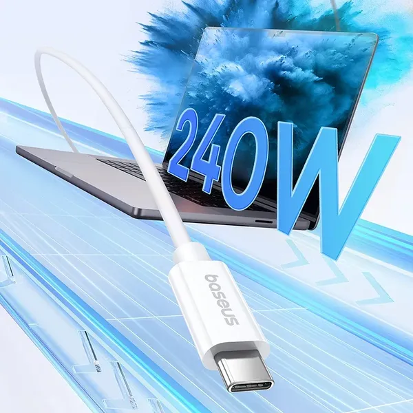 Kabel Baseus CB000068 USB-C - USB-C 240W PD 8K 60Hz 1m - biały