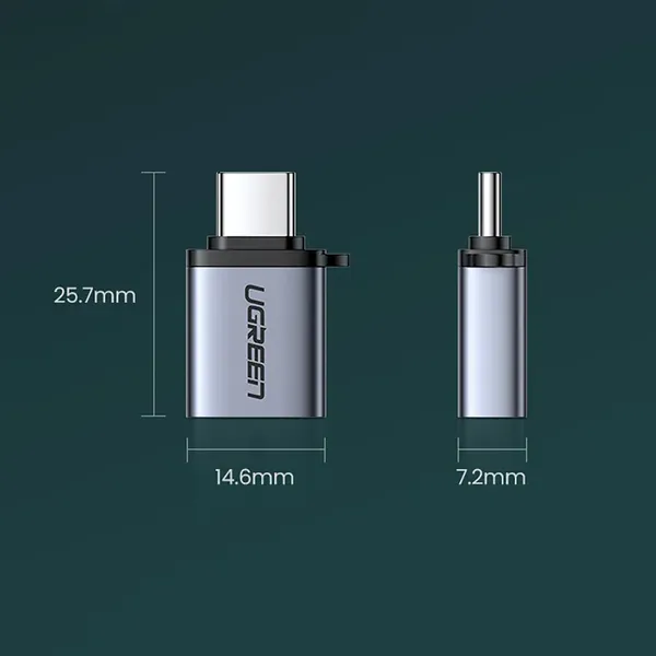 Adapter Ugreen US270 USB-C (męski) / USB-A 3.0 (żeński) ze smyczą - szary