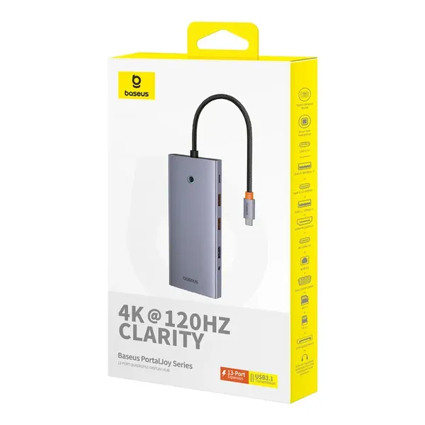 HUB Baseus PortalJoy Series 13w1 USB-C - 2x HDMI / DP / VGA / USB-A 3.1 / USB-C 3.1 / USB-A 2.0 / PD / RJ45 / SD / TF / AUX - sz