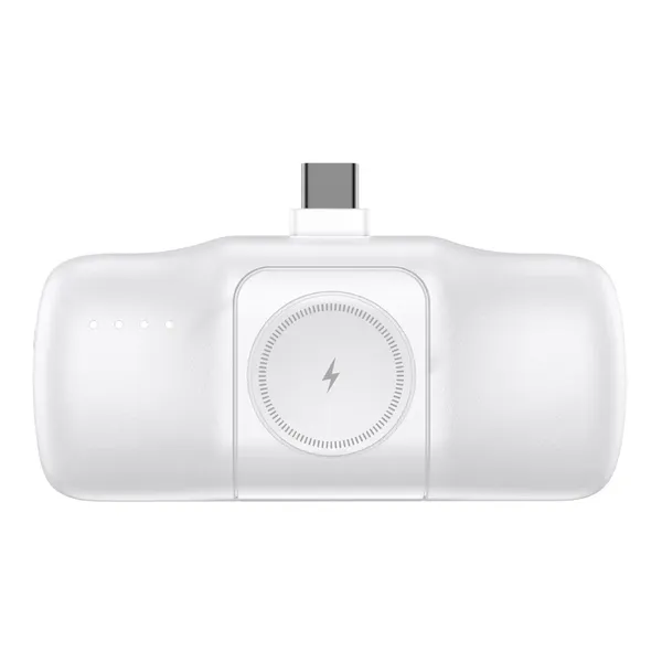 Mini powerbank Wozinsky WF16-YCS 5000mAh 15W USB-C z wbudowanym kablem USB-C i ładowarką do Apple Watch - biały