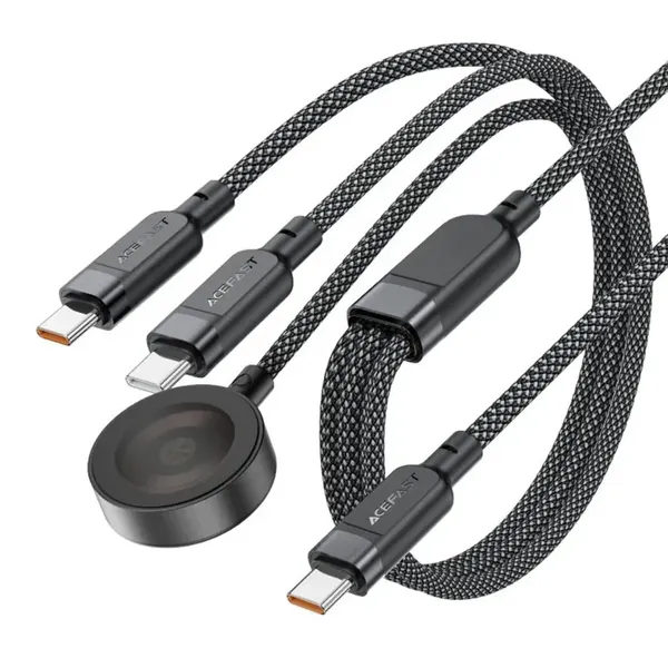 Kabel 3w1 Acefast C6-11 USB-C - 2x USB-C / Qi 480Mb/s 100W 1.2m - czarny