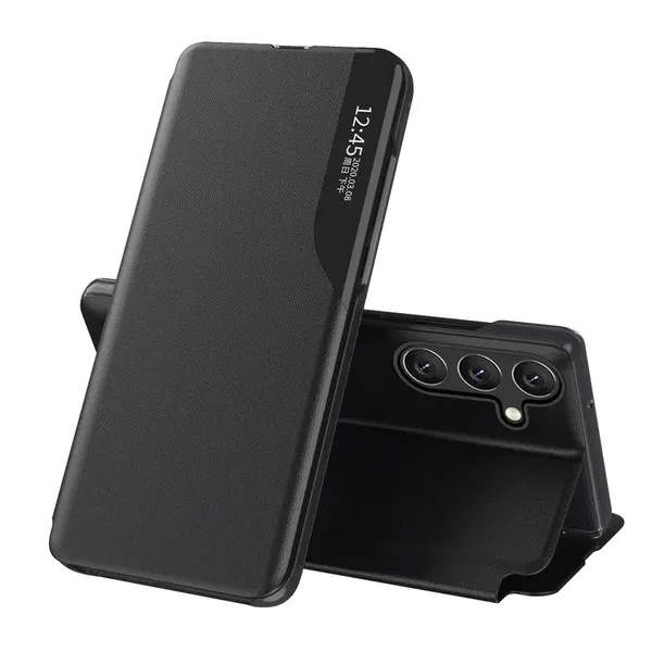 Eco Leather View Case etui do Samsung Galaxy S24 FE z klapką i podstawką - czarne