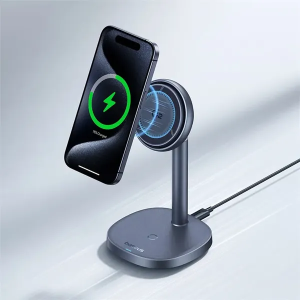 Ładowarka indukcyjna Baseus Orbit 2 Pro MagSafe Qi2 20W 2 w 1 z chłodzeniem - szara
