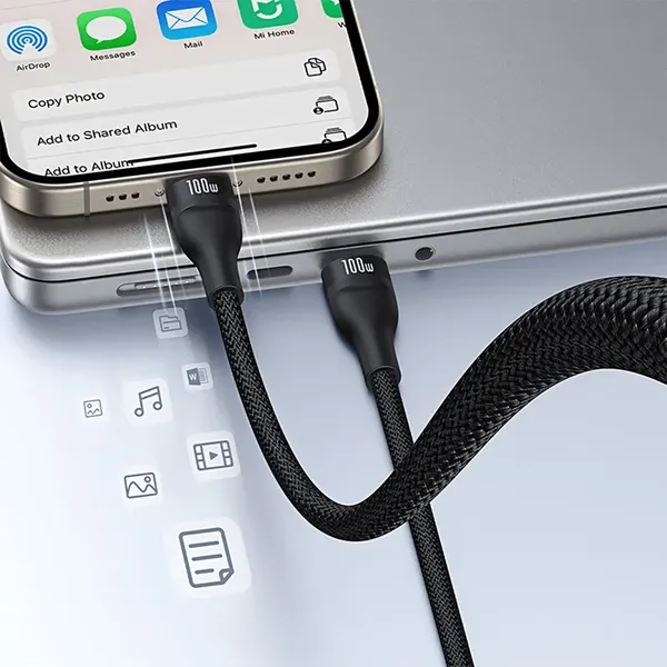 Kabel 3w1 Baseus Flash Series 3 100W USB-C - USB-C+USB-C+Lightning 1,5m + 3 x 0,25 m - czarny