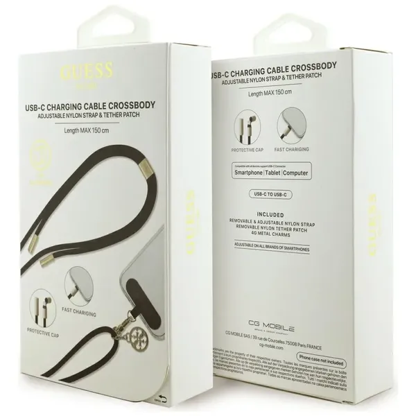 Kabel Guess CBDY 4G Charm USB-C / USB-C 150cm - czarny