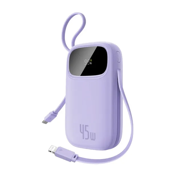 Powerbank Baseus EnerFill FC31 QPow3 20000mAh 45W z wyświetlaczem z kablami USB-C i Lightning - fioletowy