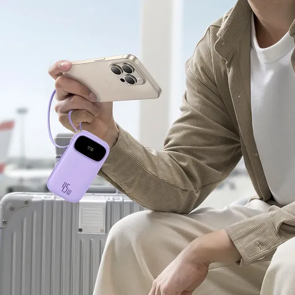 Powerbank Baseus EnerFill FC31 QPow3 20000mAh 45W z wyświetlaczem z kablami USB-C i Lightning - fioletowy