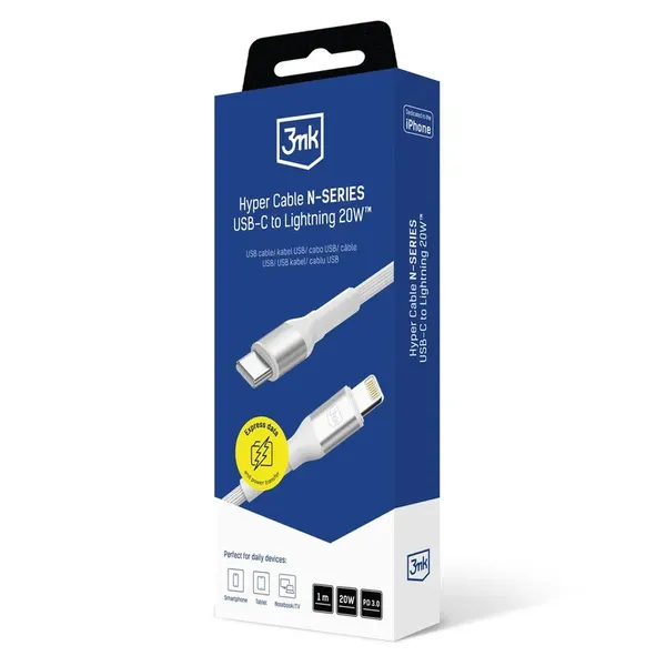 Kabel 3mk Hyper Cable N-SERIES USB-C / Lightning 1m 9V/2A 20W / biały