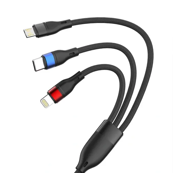 Kabel 3mk Hyper Cable N-SERIES 3 in 1 USB-A / Lightning / Micro 1.2m 9V/2A 18W - czarny