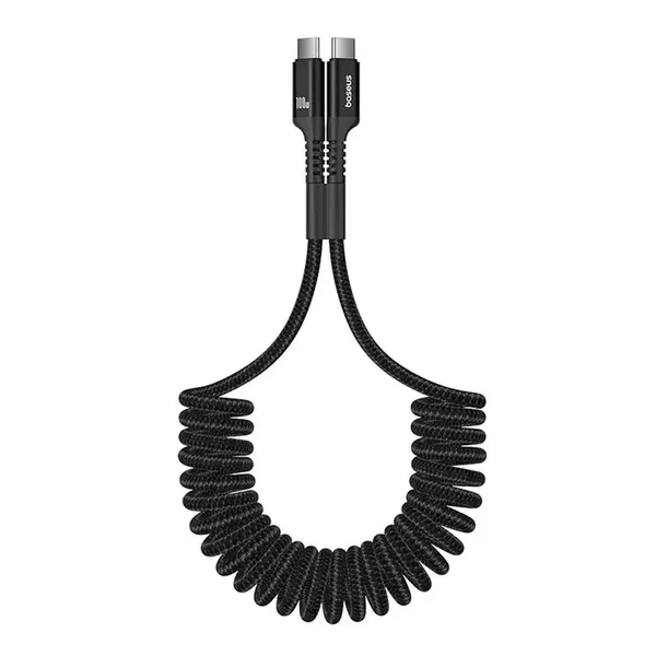 Kabel Baseus Fish-Eye USB-C - USB-C spiralny 100W 1m - czarny