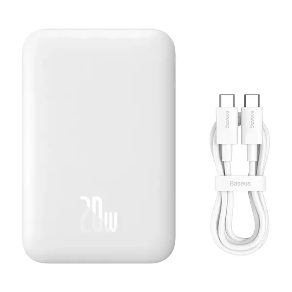 Powerbank Baseus Airpow 6000mAh 20W magnetyczny z kablem Baseus Simple USB-C - USB-C 30cm - biały