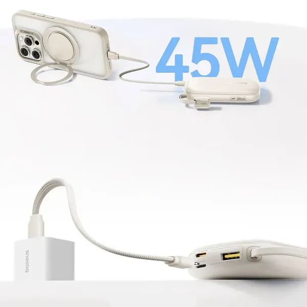 Powerbank Baseus EnerFill FC21 Qpow 3 Ultra 10000mAh 45W z wyświetlaczem cyfrowym z odłączanym kablem USB-C - Lightning - tytanowy