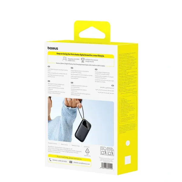 Powerbank Baseus EnerFill FC31 20000mAh 45W z wyświetlaczem cyfrowym z 2 wbudowanymi kablami USB-C - czarny