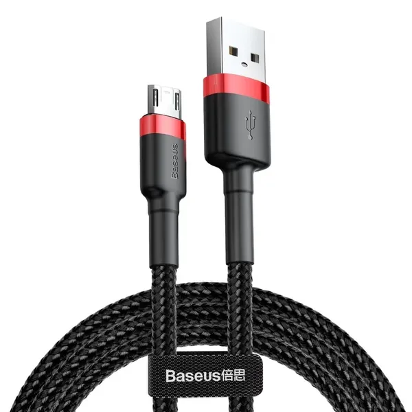 Baseus Cafule Cable wytrzymały nylonowy kabel przewód USB / micro USB 1.5A 2M czarno-czerwony (CAMKLF-C91)