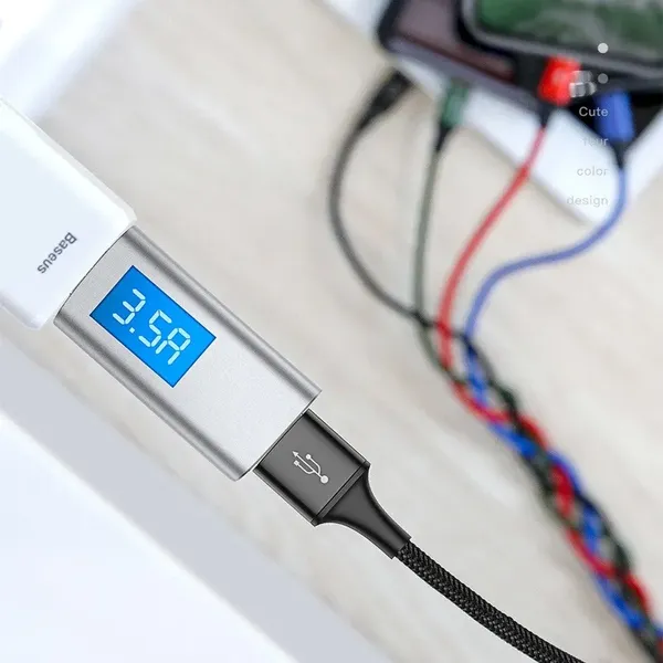 Baseus kabel przewód USB 4w1 Lightning / 2x USB Typ C / micro USB w nylonowym oplocie 3.5A 1.2m czarny (CA1T4-B01)