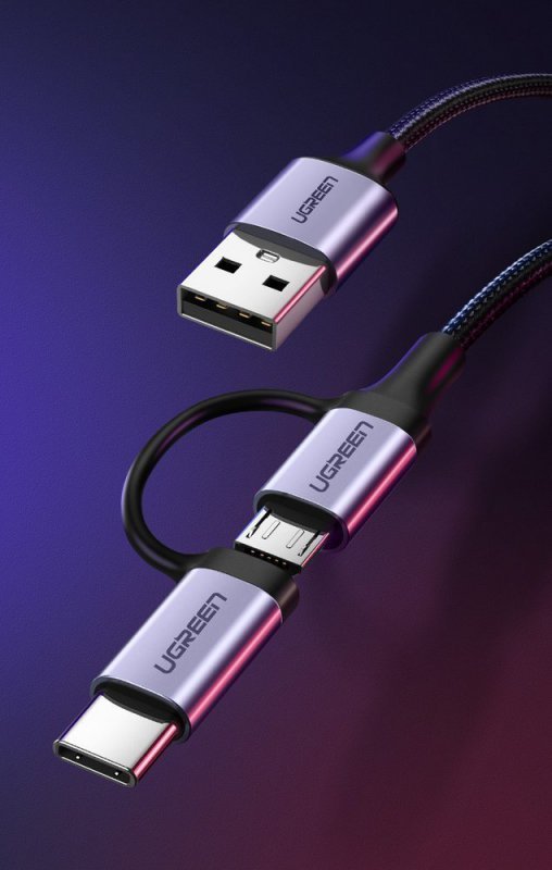 Ugreen kabel przewód 2w1 USB - micro USB / USB Typ C 1m 2,4A czarny (30875)