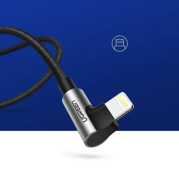 Ugreen kątowy kabel przewód USB - Lightning MFI 1m 2,4A czarny (60521)