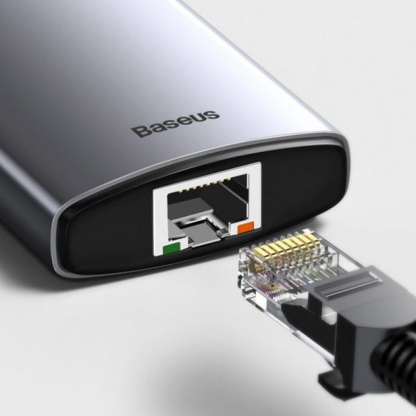 HUB Baseus Metal Gleam 8w1 USB-C - USB-C PD 100W 1x HDMI 4K 30Hz 1x czytnik kart SD i microSD 3x USB-A 3.2 1xRJ45 - szary