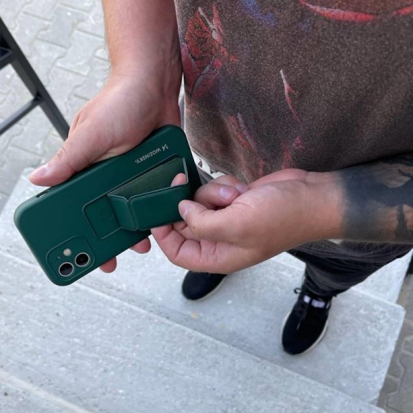 Wozinsky Kickstand Case silikonowe etui z podstawką iPhone 11 Pro ciemnozielone