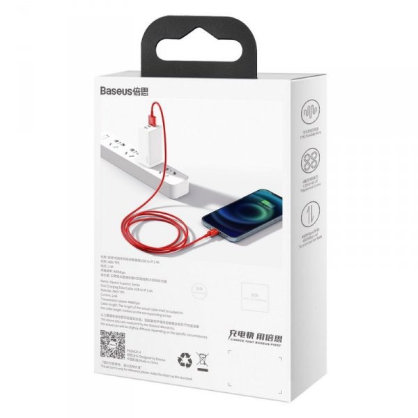 Baseus Superior kabel USB - Lightning 2,4 A 1 m czerwony (CALYS-A09)