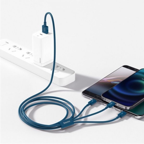Baseus Superior 3w1 kabel USB - Lightning / USB Typ C / micro USB 3,5 A 1,5 m niebieski (CAMLTYS-03)