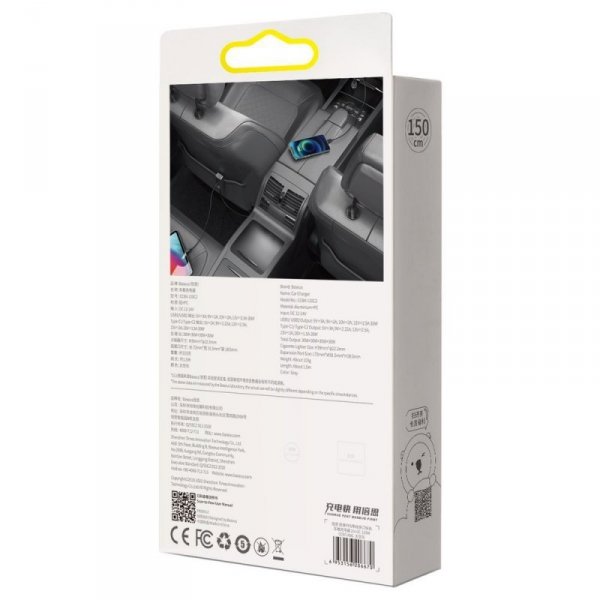 Baseus Share Together ładowarka samochodowa 2x USB / 2x USB Typ C 120W PPS Quick Charge Power Delivery szary (CCBT-A0G)